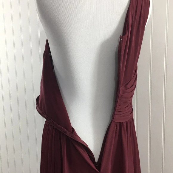 Davids Bridal One Shoulder Mesh Bridesmaid Dress Womens 4 Long Gown Wine Red - Picture 5 of 11